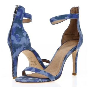 JOIE Womens Abbott Blue Camouflage Print Suede Zip Up Heels Sandals Size 37